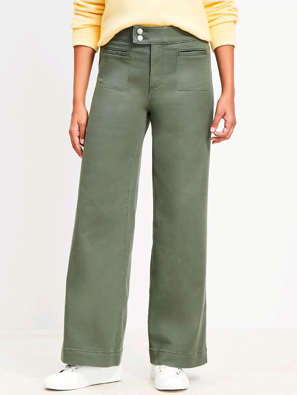 LOFT The Palmer Wide Leg Olive Green Sailor Front Pants Women's Size 4